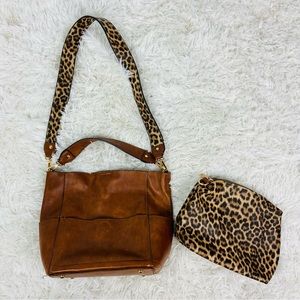 JEN & CO faux leather brown leopard mix & match straps W/ purse & make up bag